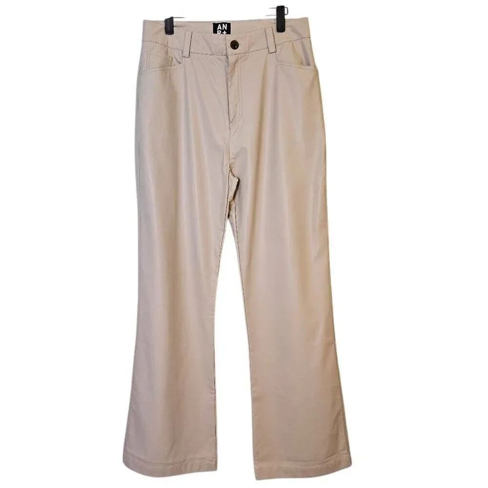 AN R+ Alp N Rock womens faux leather pants, cream bootcut. Size L. # 821